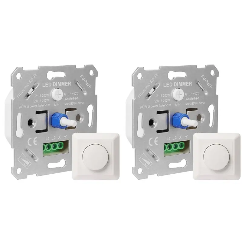 

Специальное предложение~2 диммера для светодиодов/галогеновых ламп 230В, 5-200Вт, с белой накладкой, 2 шт.