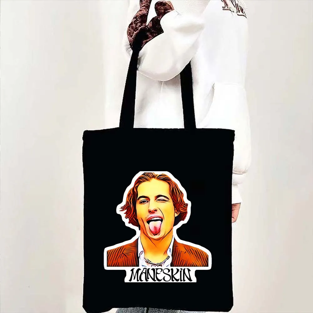 Cool Italia Music Damiano David Maneskin Victoria Damian Girl Shoulder Shopping Canvas Tote Bag Harajuku Fashion Shopper Handbag