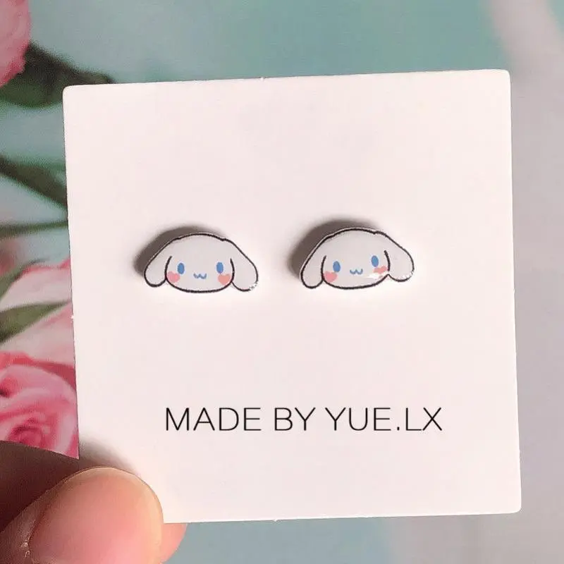 Sanrio Cinnamoroll-pendientes de plata de ley 925 con diseño de dibujos animados, aretes bonitos de belleza, joyería de moda, regalo de cumpleaños para niñas