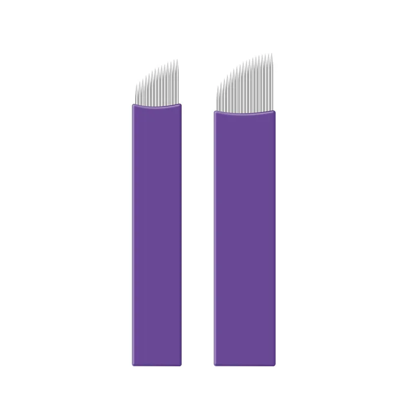 100Pcs 0.15mm Purple 14/16/18Pin Blades Microblading Flex Tattoo Needles Permanent Makeup Eyebrow Manual Pen