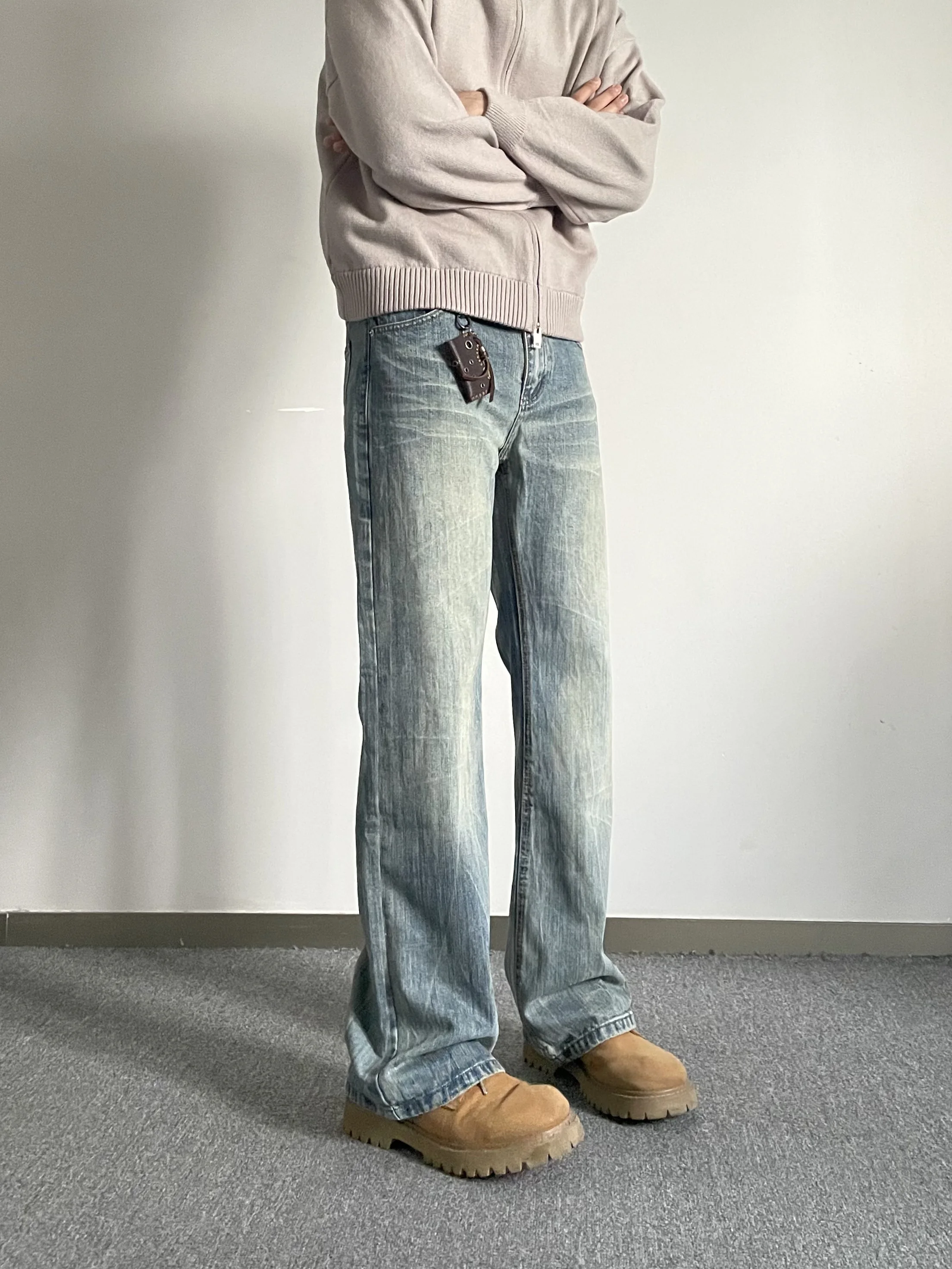 

Cleanfit American Wa Blue Jeans Мужские и женские микро-расклешенные прямые винтажные брюки с высокой талией, длинные свободные прямые джинсы