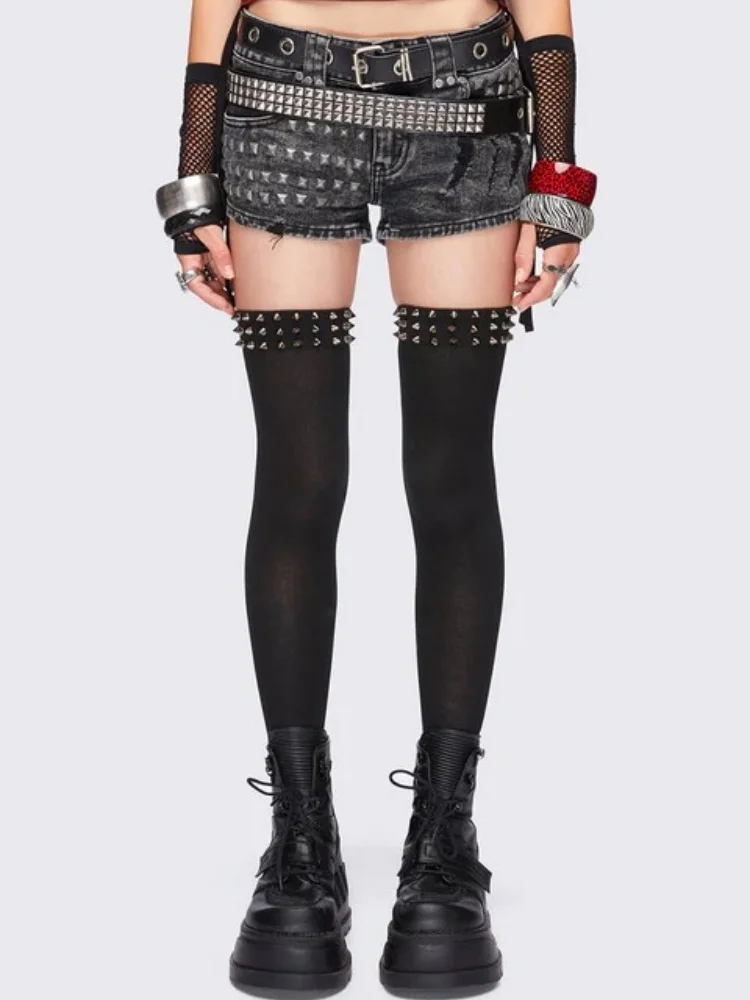 

Женские высокие чулки выше колена с заклепками, модные панк-чулки с шипами, повседневный стильный аксессуар 2026