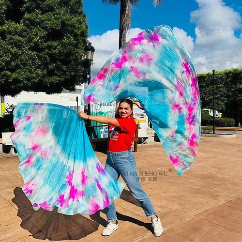 Accesorios para danza del vientre, chal de velo de seda para mujer, 100% seda auténtica, 200x114cm, accesorios teñidos para práctica de rendimiento, bandera de Iglesia