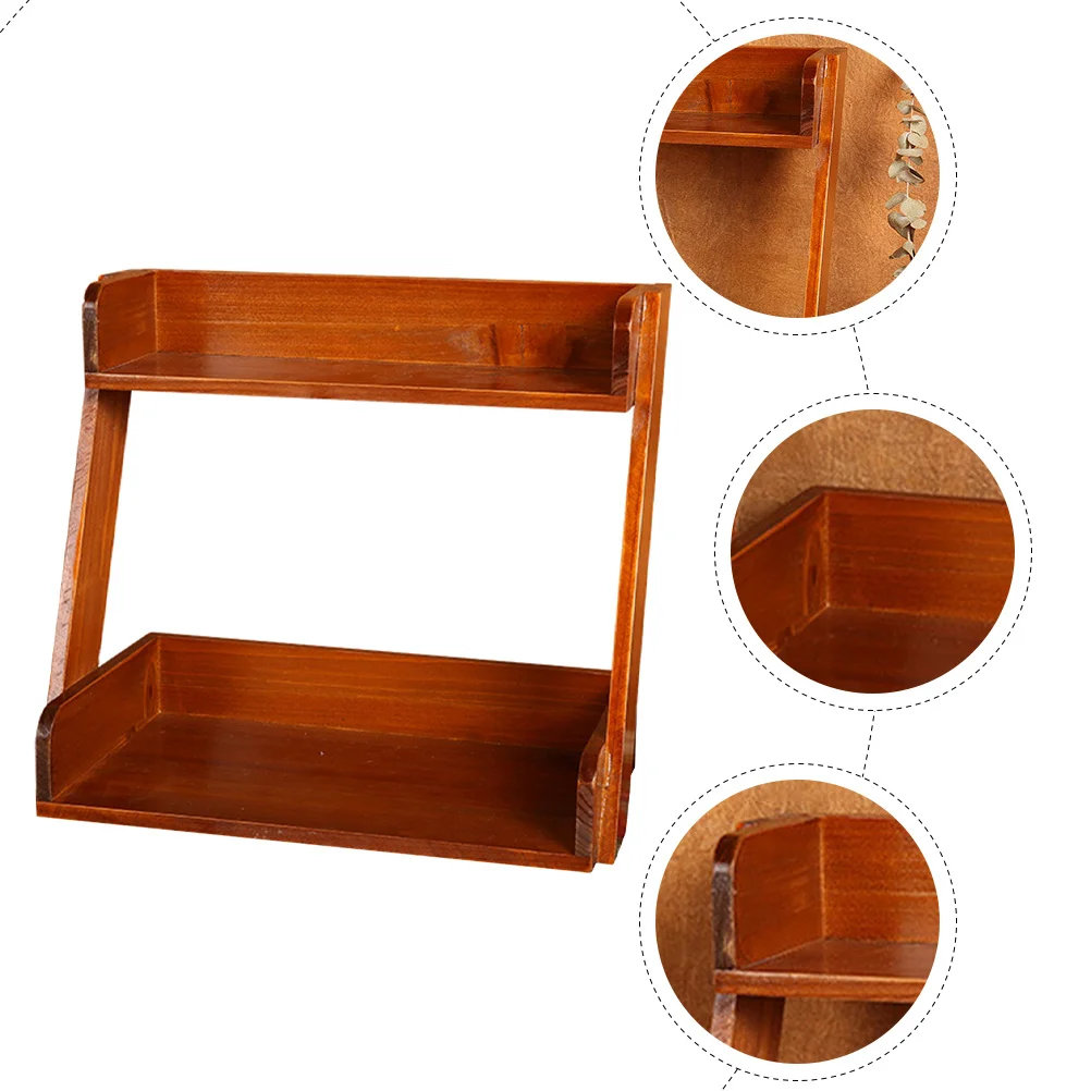 

Desk Organizer Wood Layered Storage Rack Desktop Sundries Holder Large Capacity Skincare Display Shelf Tabletop Pen Holder