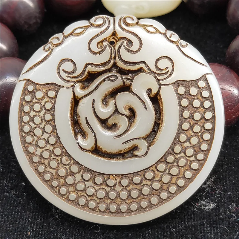 Ancient jade stone carving stone ware  Hotan  white jade pendant