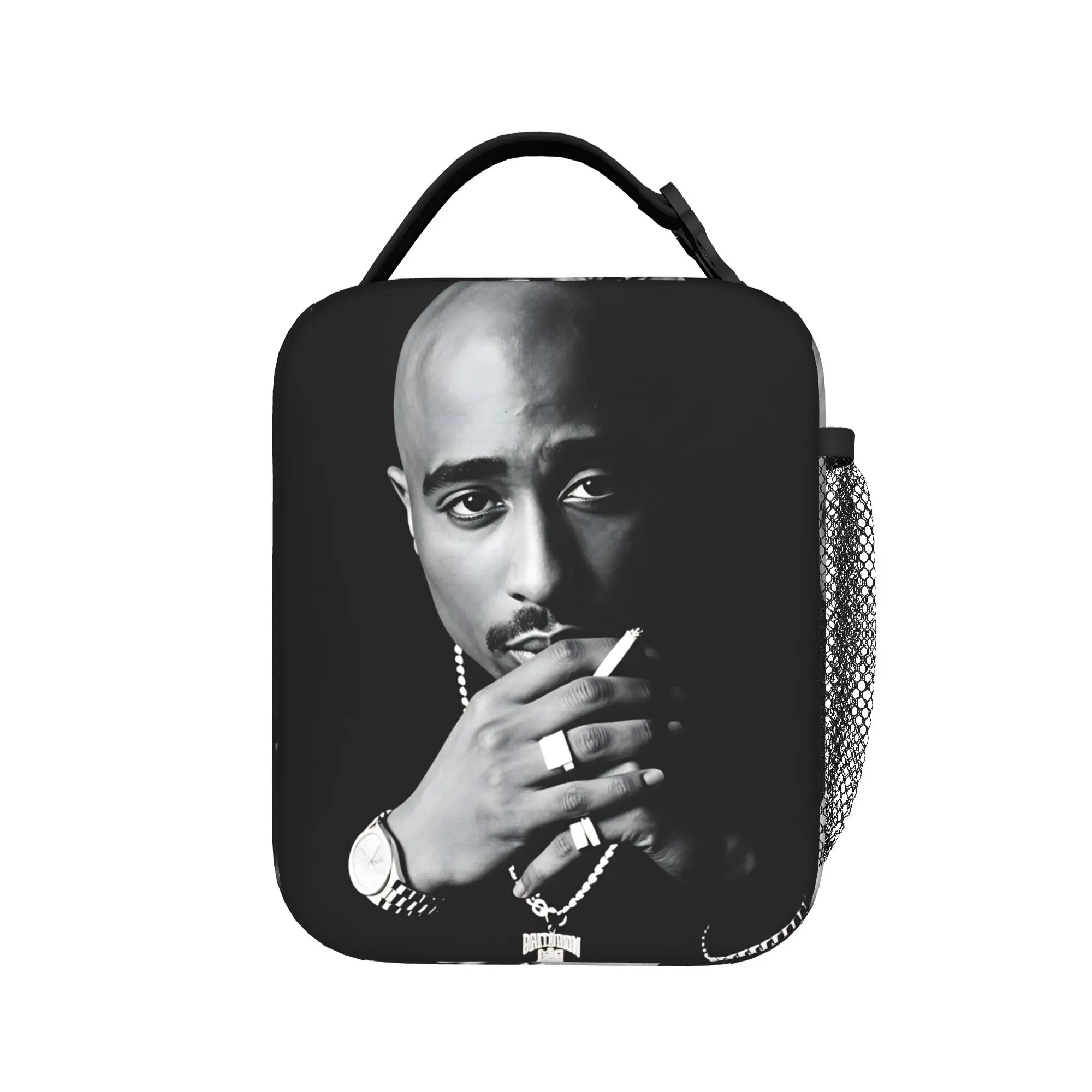 Rapper Tupacs Lunch Bag  Fashion Lunch Box For Girls School Portable Zipper Cooler Bag Waterproof Print Thermal Lunch Bags