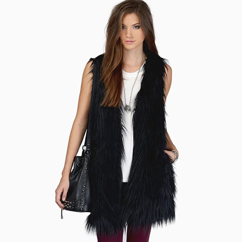 

Minimalist Winter Women Artificial Fur Vest Long Hair Sleeveless Mink Fur Outwear For Female Slouchy-Style Lady Eco Fur Coat