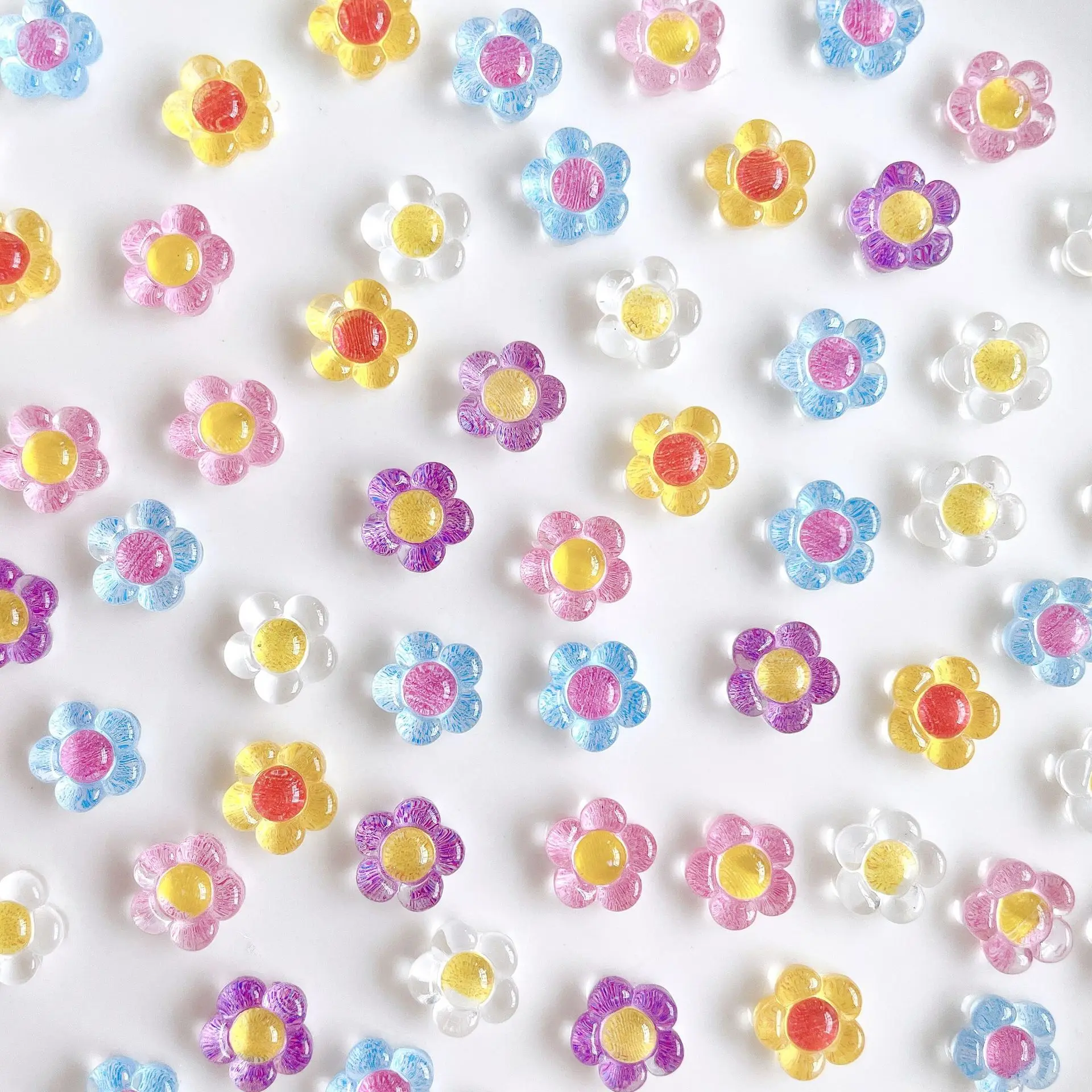 30PCS 8MM Japanese 3D Resin Nail Art Charms Five-petaled Flowers Accessories Parts Minaciure Nail Decoration Supplies Materails