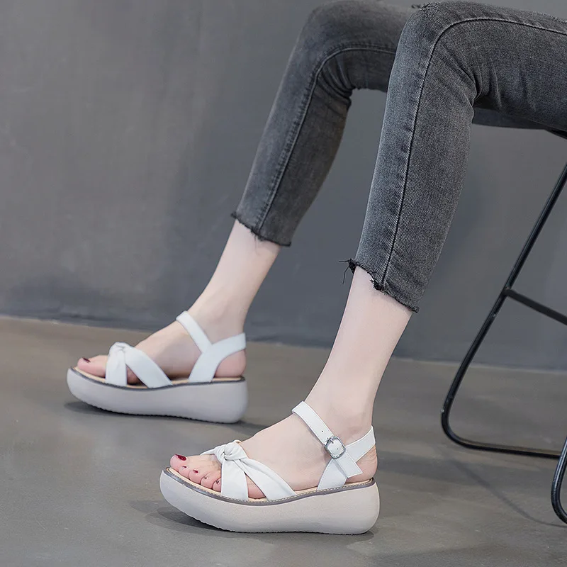 GKTINOO Fashion Handmade Women Sandals 2024 Summer Shoes Genuine Leather Wedges Sandals Women Peep Toe Casual Platform Sandals