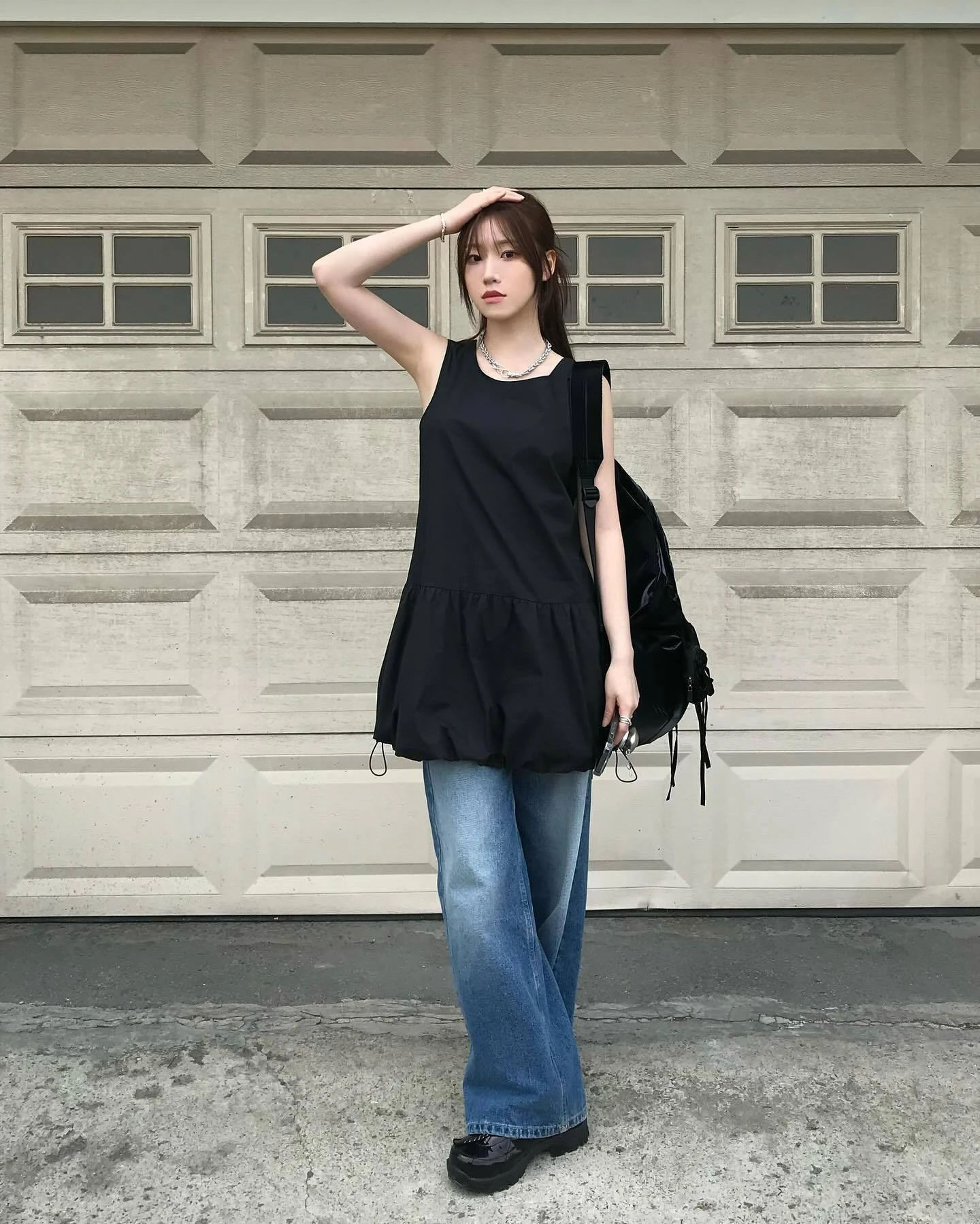 Jennie Pure Color Flower Bud Gilet Svel a pieghe larghe Dr Bla Gonna a trapezio Sle Coreano a vita media Estate Dr