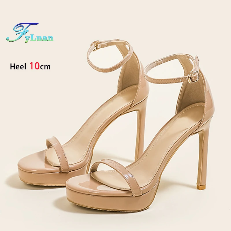 

10CM Cover Heel Summer Sandals For Ladies Stiletto Party Prom Shoes 2025 New Fashion Platform Ankle Srtap Women Thin High Heels