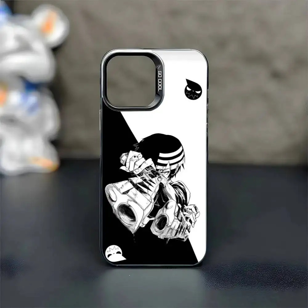 أنيمي S-الروح الآكل جراب هاتف آيفون 17,16,15,14,13,12,11 برو ماكس Blcak الملونة الفضة مطلي غطاء داخلي #4