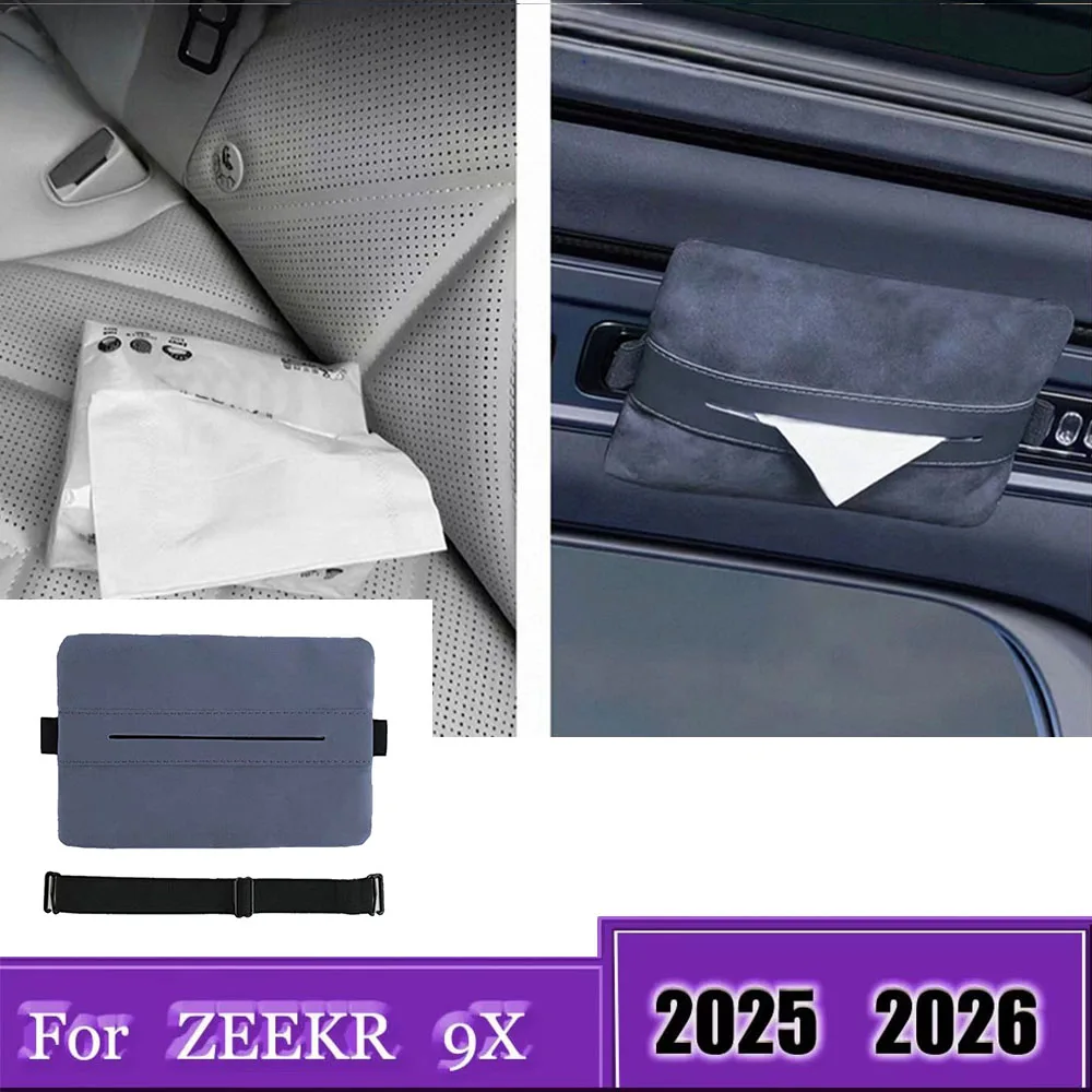 Car Tissue Bag For ZEEKR 009 9X 001 2026 Suede Magnetic Mount Tissue Holder Interior Storage Accessory