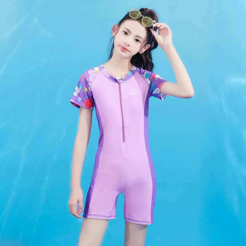 

Anime Cartoon Snoopy Girls' One-Piece Swimsuit Summer New Style Girl Round Neck Zipper Swimsuit Holiday Gifts