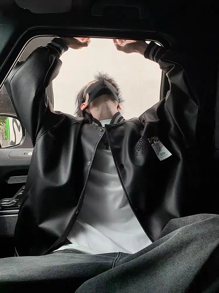 الرجعية الأمريكية بو الجلود Jaet الرجال يندبروف المطرزة البيسبول Sle زوجين ملابس خارجية طويلة Sve زر إغلاق