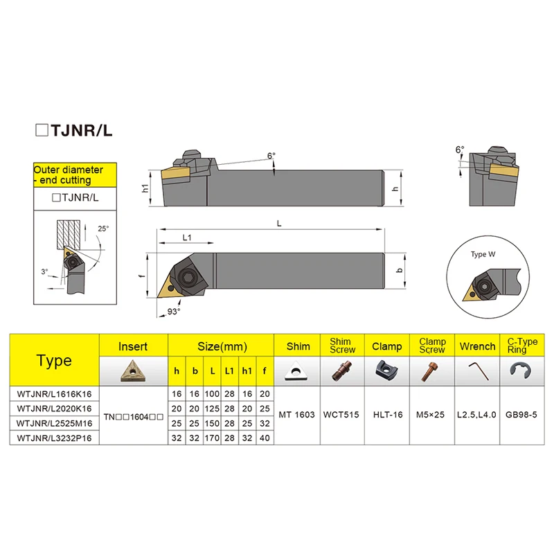 TULX 1pc WTJNR2020K16 WTJNR 1616H16 WTJNR2525M16 External Triangul Turning Tool Holder TNMG Carbide Inserts Lathe Cutting Tools