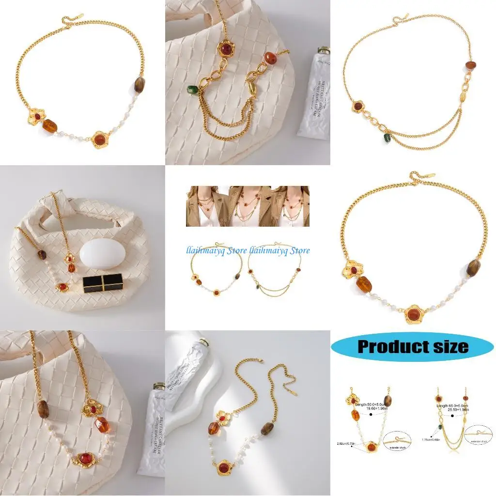 

573B Delicate Resin Floral Pendant Sweater Chain Stainless Steel Fashion Necklace