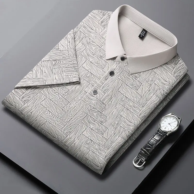 POLO New Short-sleeved Ice Silk Men's Thin Casual High-end Lapel Business T-shirt Jacquard Top