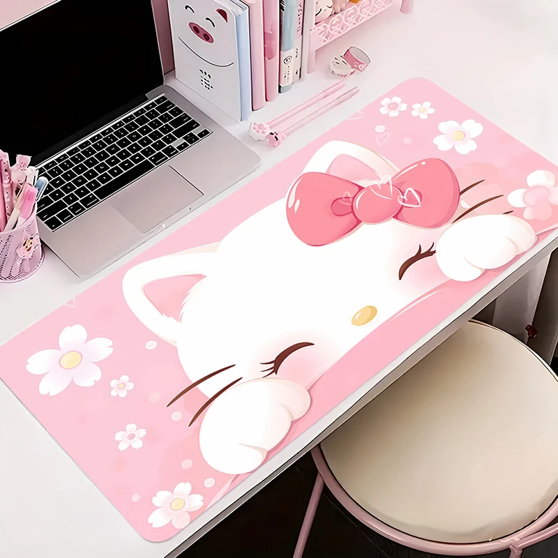 Cute Desk Mat Anime Kawaii Mousepad Laptop Hello K-Kitty Large Rubber Mouse Pad Pink Keyboard Office Cabinet Mouse Mats for Girl