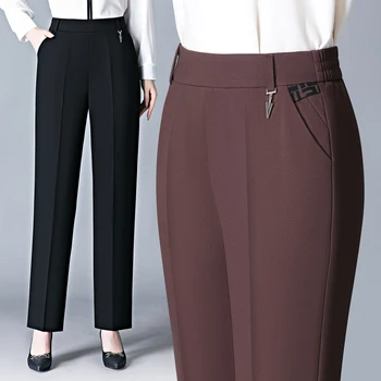 용수철 여성용 다용도 루즈한 와이드 레그 팬츠, 단색 탄성 허리 패치워크 포켓, 한국 캐주얼 다용도 스트레이트 바지, 신제품