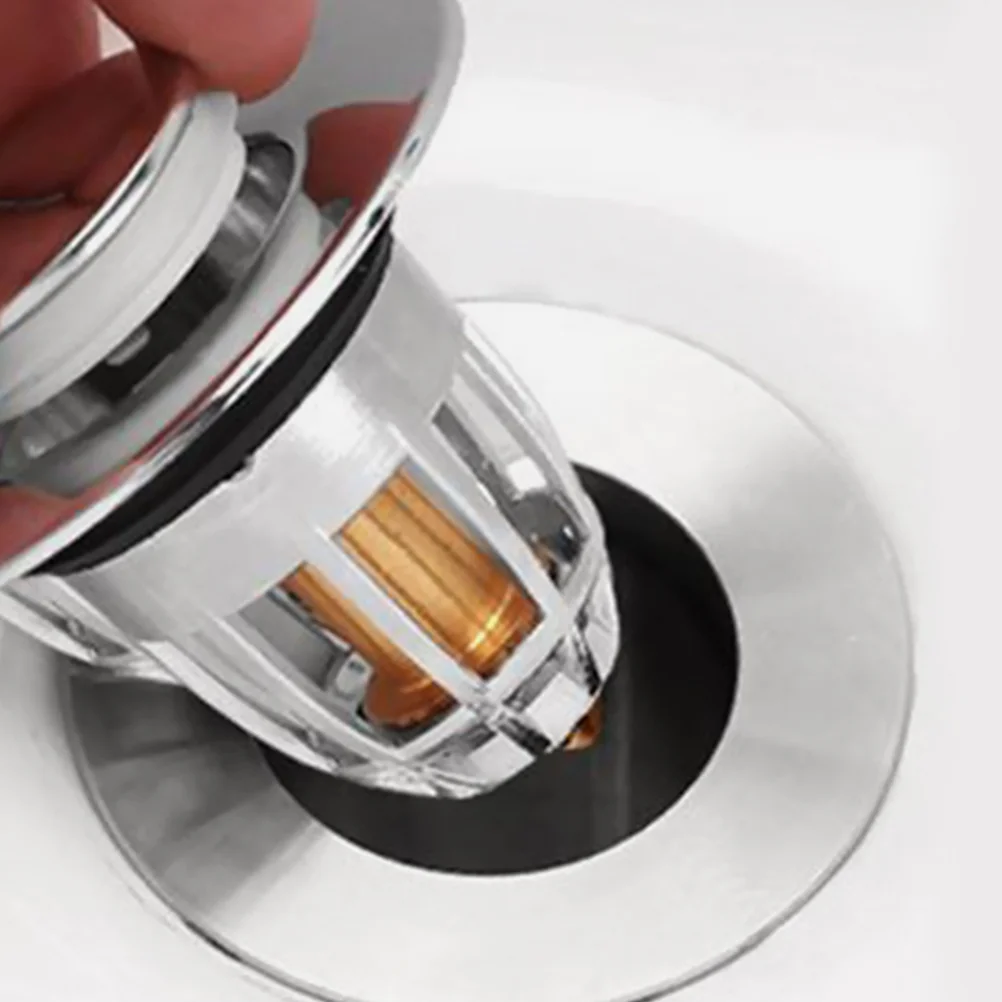 

2Pcs Press-Type Sink Drain Plug ABS Copper Bathroom Sink Stopper Hair Catcher Anti-Clogging Filter Washbasin Drain Stopper