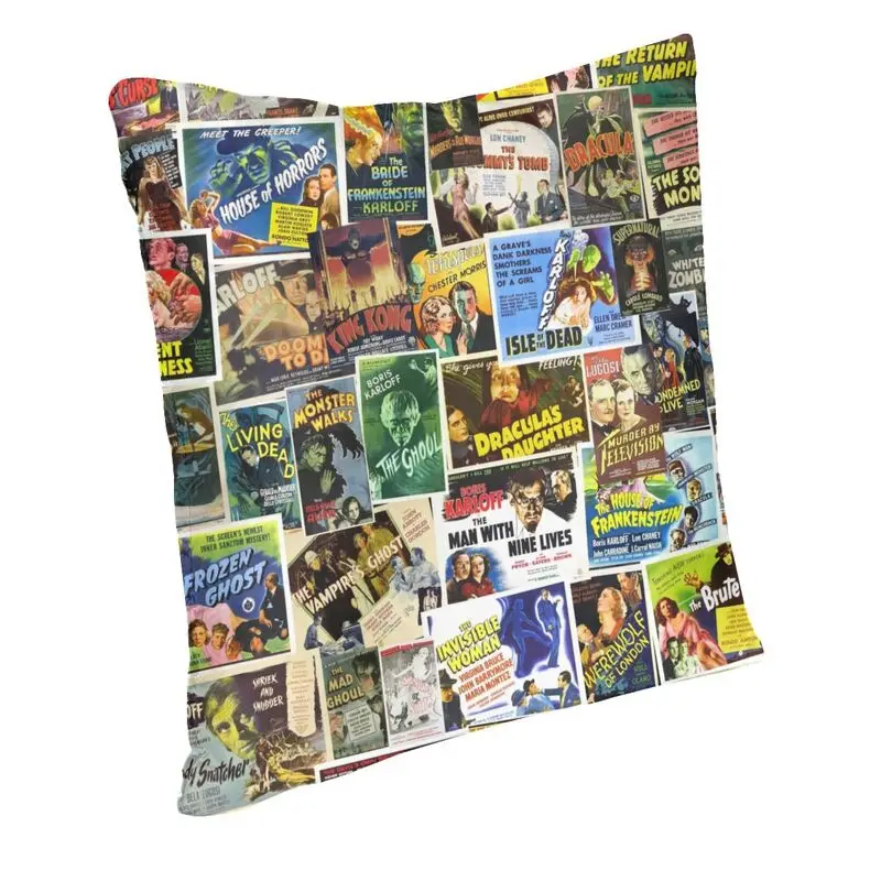 Vintage Horror Movie Collage Cushion Cover 45x45 cm Classic Cinema Production Film Soft Throw Pillow Cases Decoration Salon