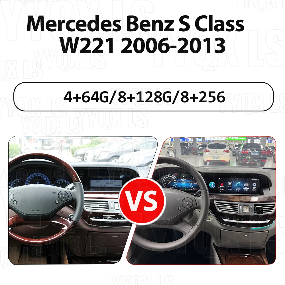 Triple-screen cockpit For Benz S W221 2006~2013 Android 13 Carplay Multimedia GPS Navigation Car Radio Stereo Receiver Head Unit