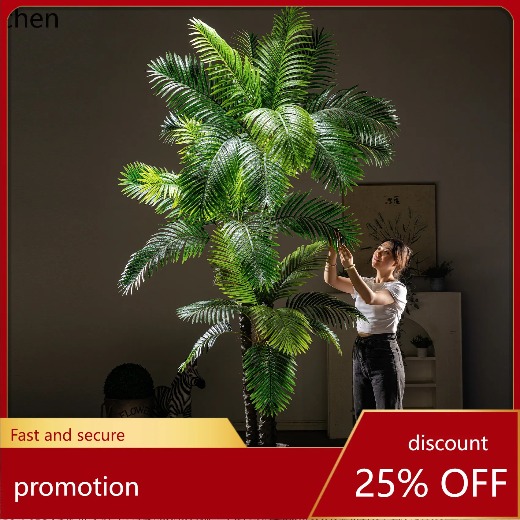 

HT Artificial Palm Fake Tree Needle Palm Bionic Green Plant Living Room Decoration Large Loose Tail Palm Coconut Tree Indoor
