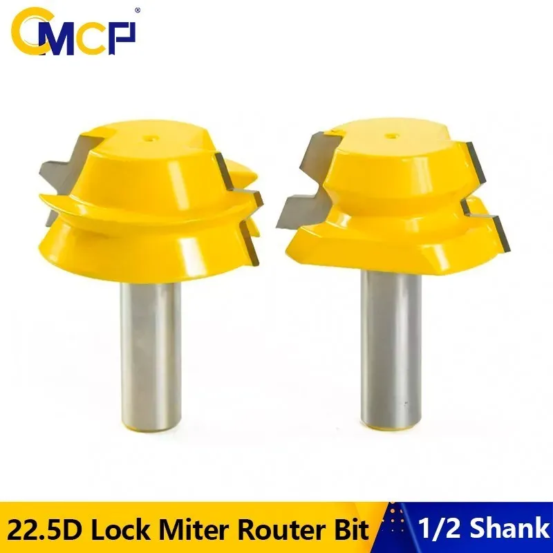 CMCP 2pcs 22.5 Degrees Lock Miter Router Bit 1/2 Shank Carbide Tenon Cutter Woodworking Milling Cutter