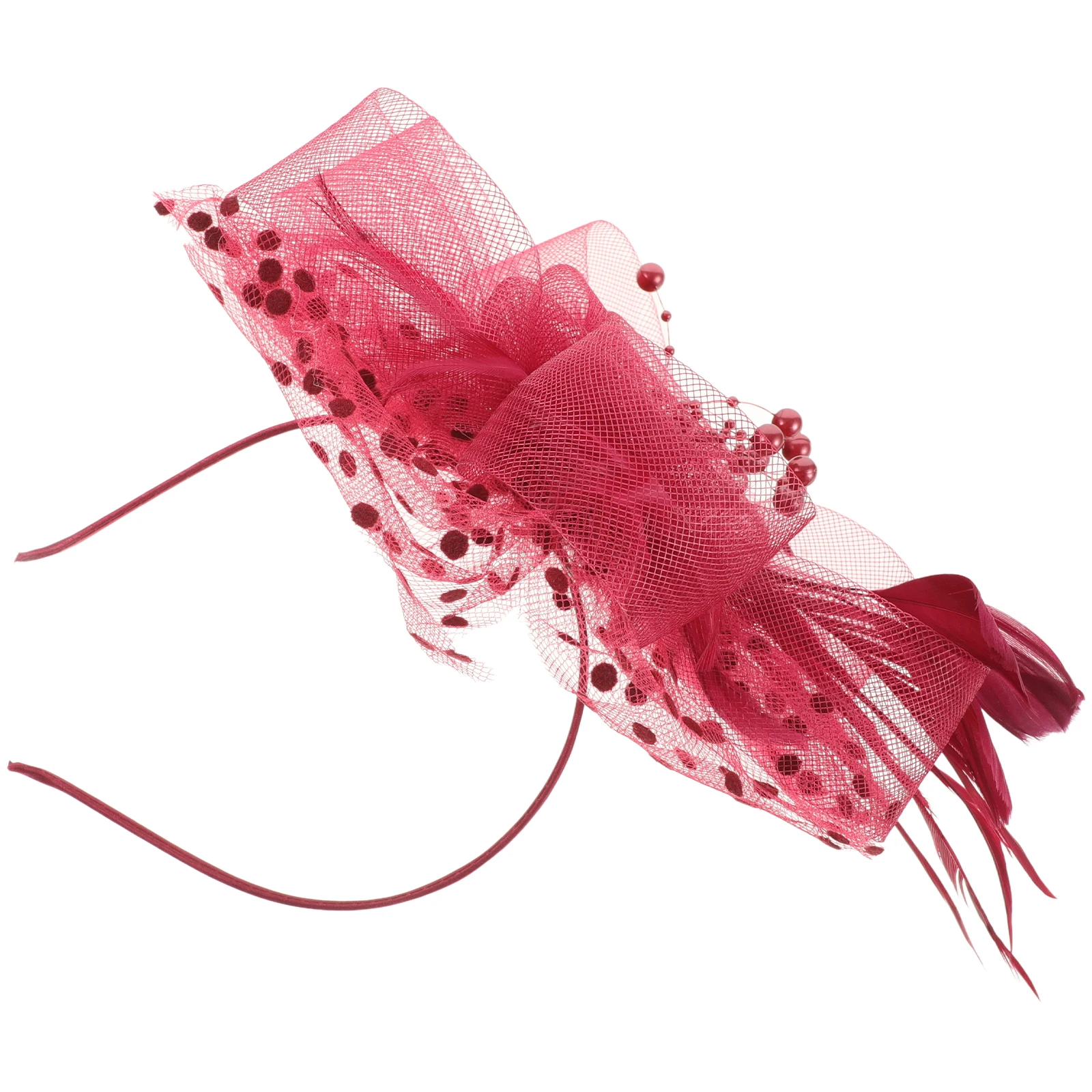 

Flower Headdress Red Hats for Women Elegant Tea Party Girl Burgundy Fascinator Mesh Ribbon Headband Decorations