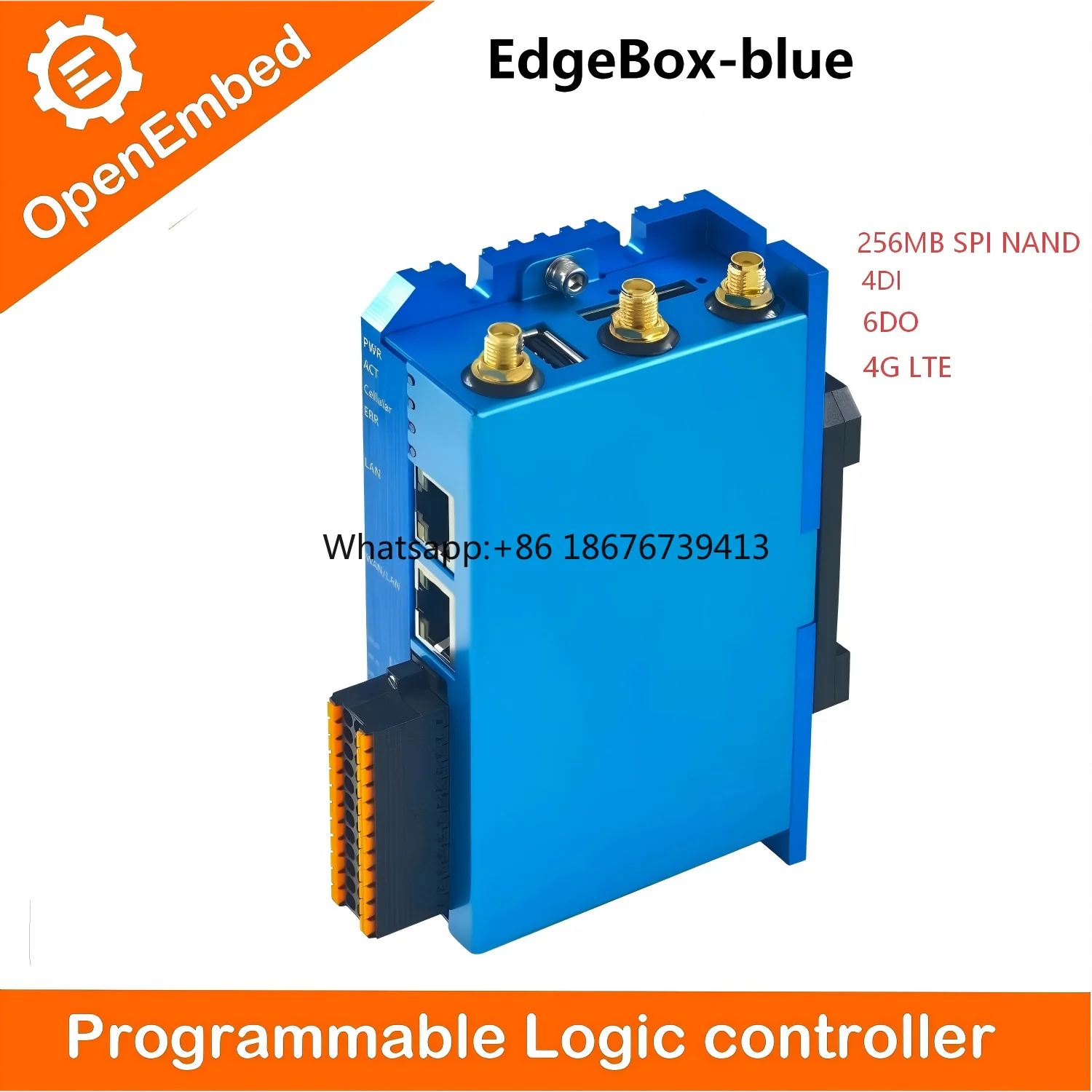 OpenEmbed PLC Edgebox-Blue PLC Programmable Dual-core Arm Cortex A35 1.5GHz 512MB/1GB/2GB/4GB DDR4 RS485 WiFi6 4G LTE (options)