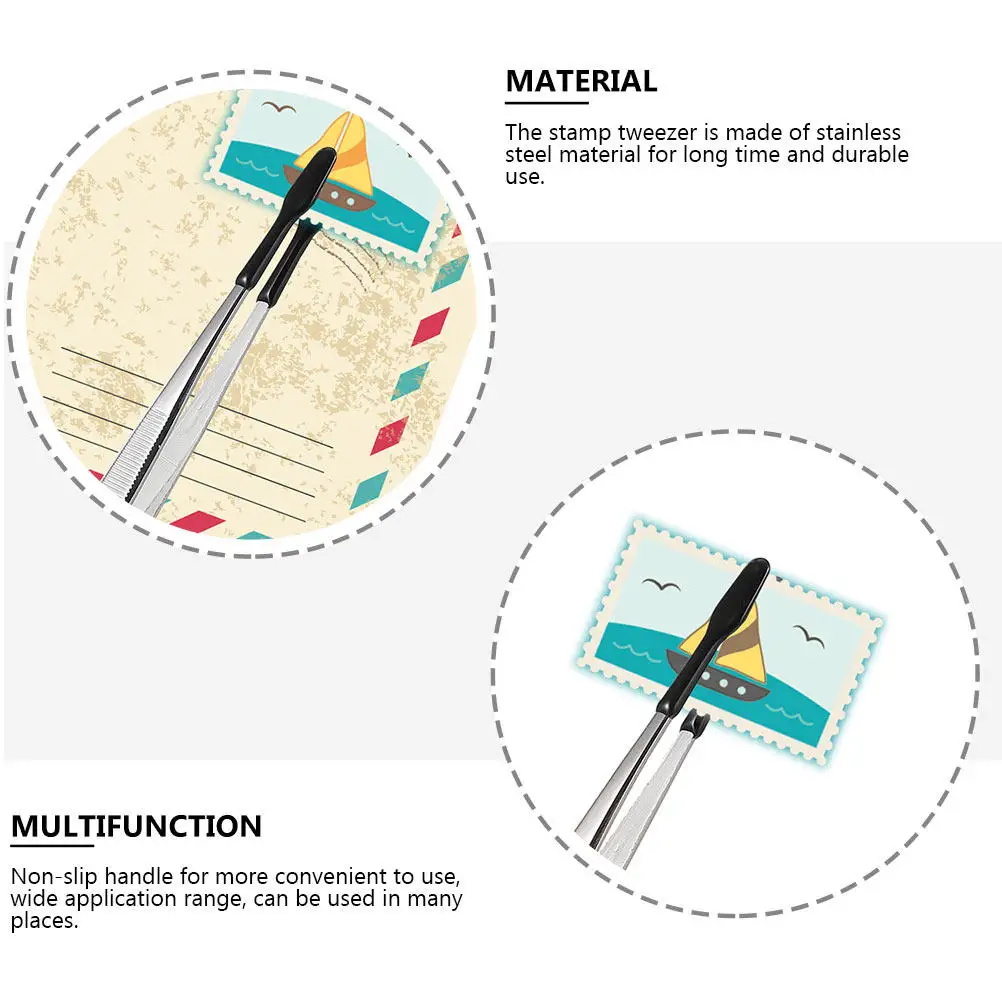 Stamp Tweezers Anti Static Stainless Steel Long Precision Tongs for Stamp Collecting and Handling - view 6