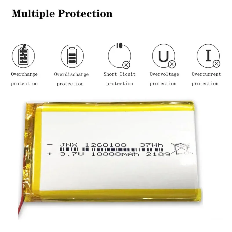 3.7V 10000mAh 1260100 Lithium Polymer Li-Po Li Ion Rechargeable Battery Lipo Cells for Electrograph PDA Portable Speaker Toys