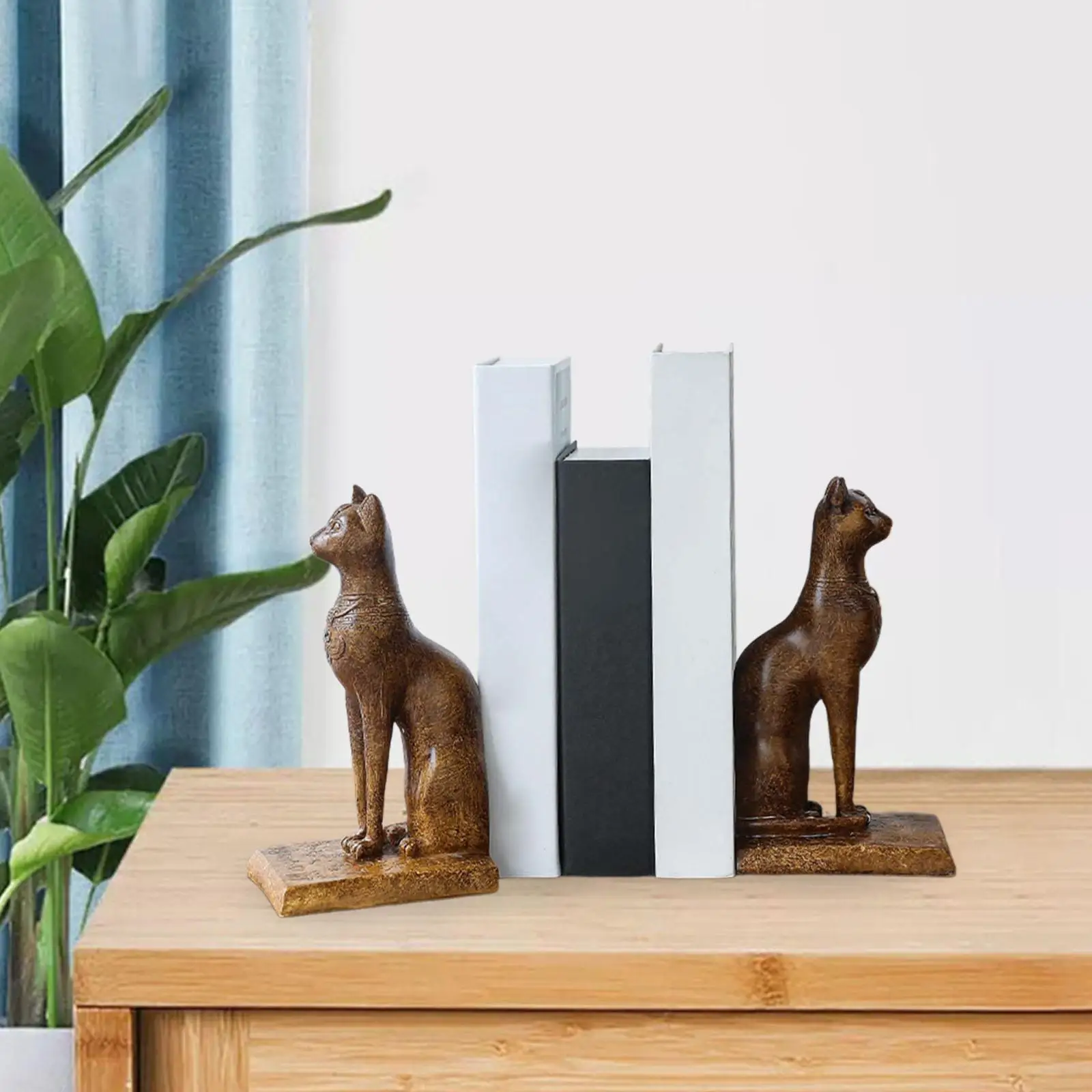 2Pcs Egyptian Cat Statues Bookends Vintage Book Shelf Holders Book Supports for Bookshelf Bar Office Bedroom Home Decoration