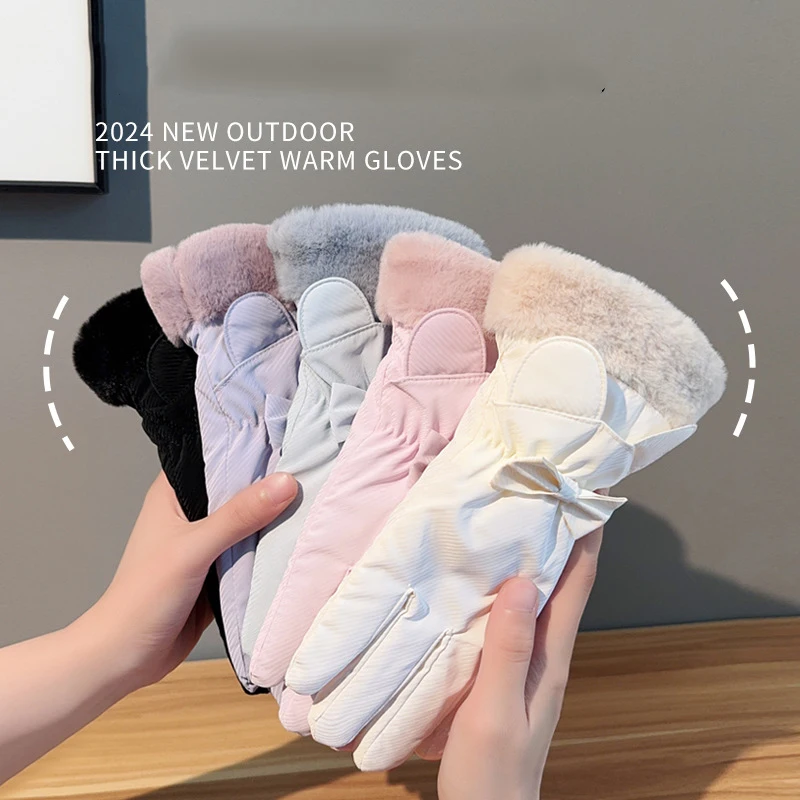 

Women's Winter Gloves - Thick,Warm & Waterproof with Touchscreen Capability,Cute Bow Detail,for Driving and Cycling