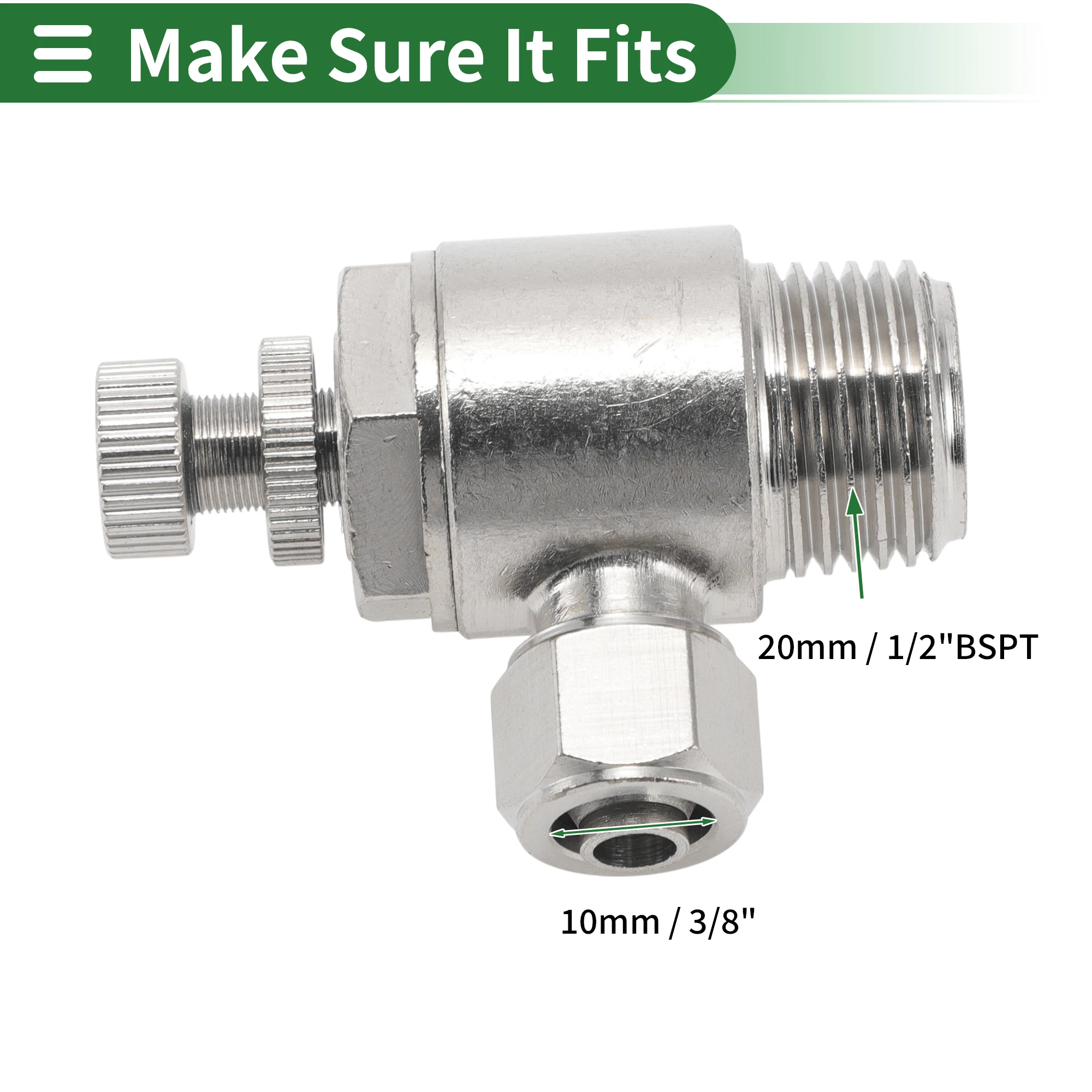 

UXCELL Push to Connect Воздушные фитинги 3/8 "90 градусов Клапан регулирования воздушного потока Никелированная медь 1/2 "BSPT 1 шт. Серебристый тон