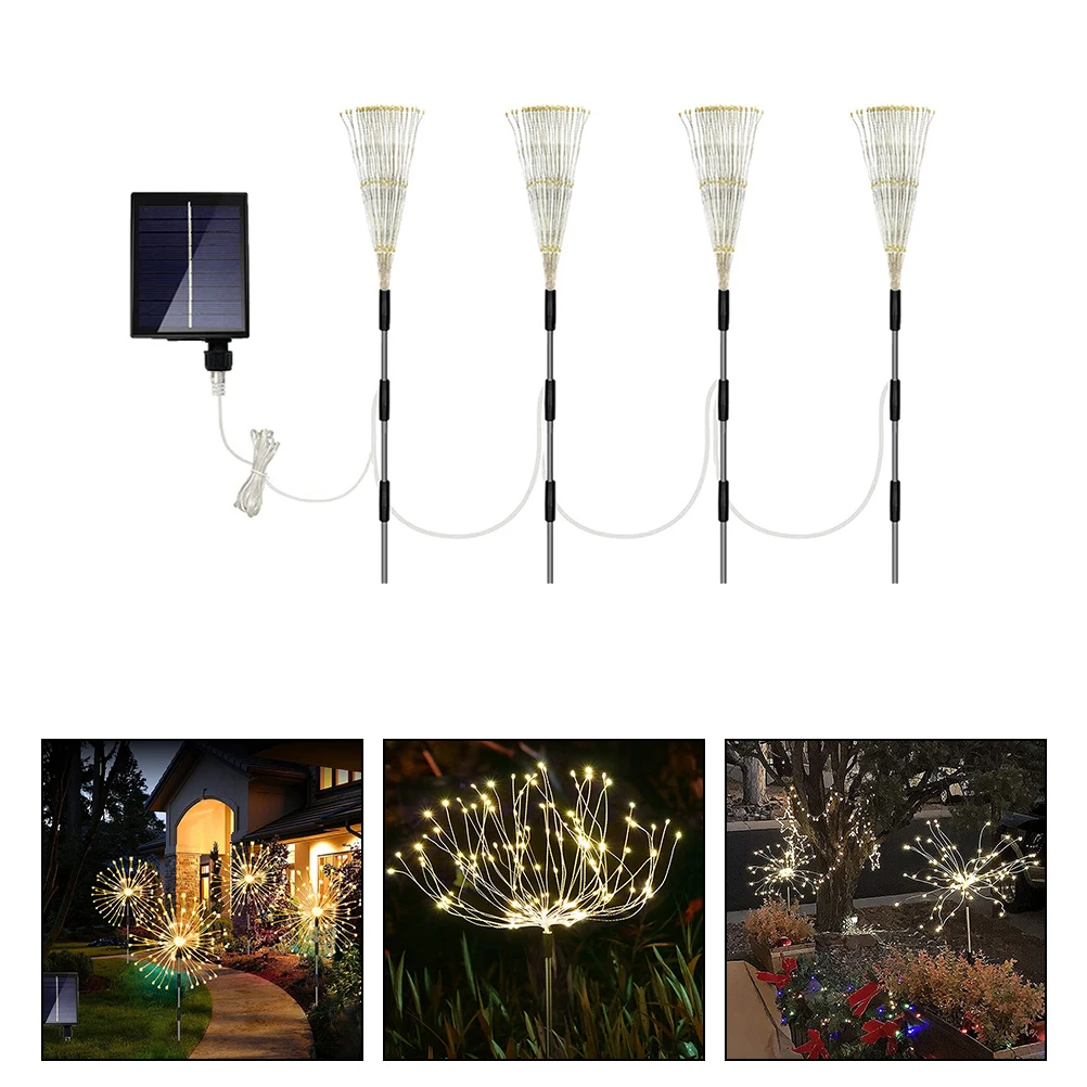 

1 комплект солнечных фейерверков, мерцающие светодиодные фонари для наружного сада, газона, двора, патио, 120 лм, водонепроницаемое наружное освещение, декор