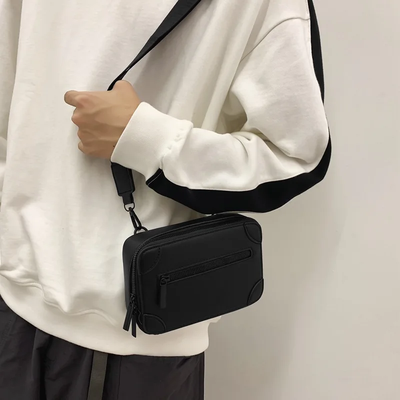 Korean Casual Men Crossbody Bag Solid Color Simple Trend Male Pu Leather Messenger Bag Fashion Personality Shoulder Bag