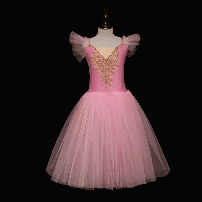 Balé profissional tutu para meninas, vestido longo de tule, vestido de cisne branco, traje de bailarina infantil, novo desempenho