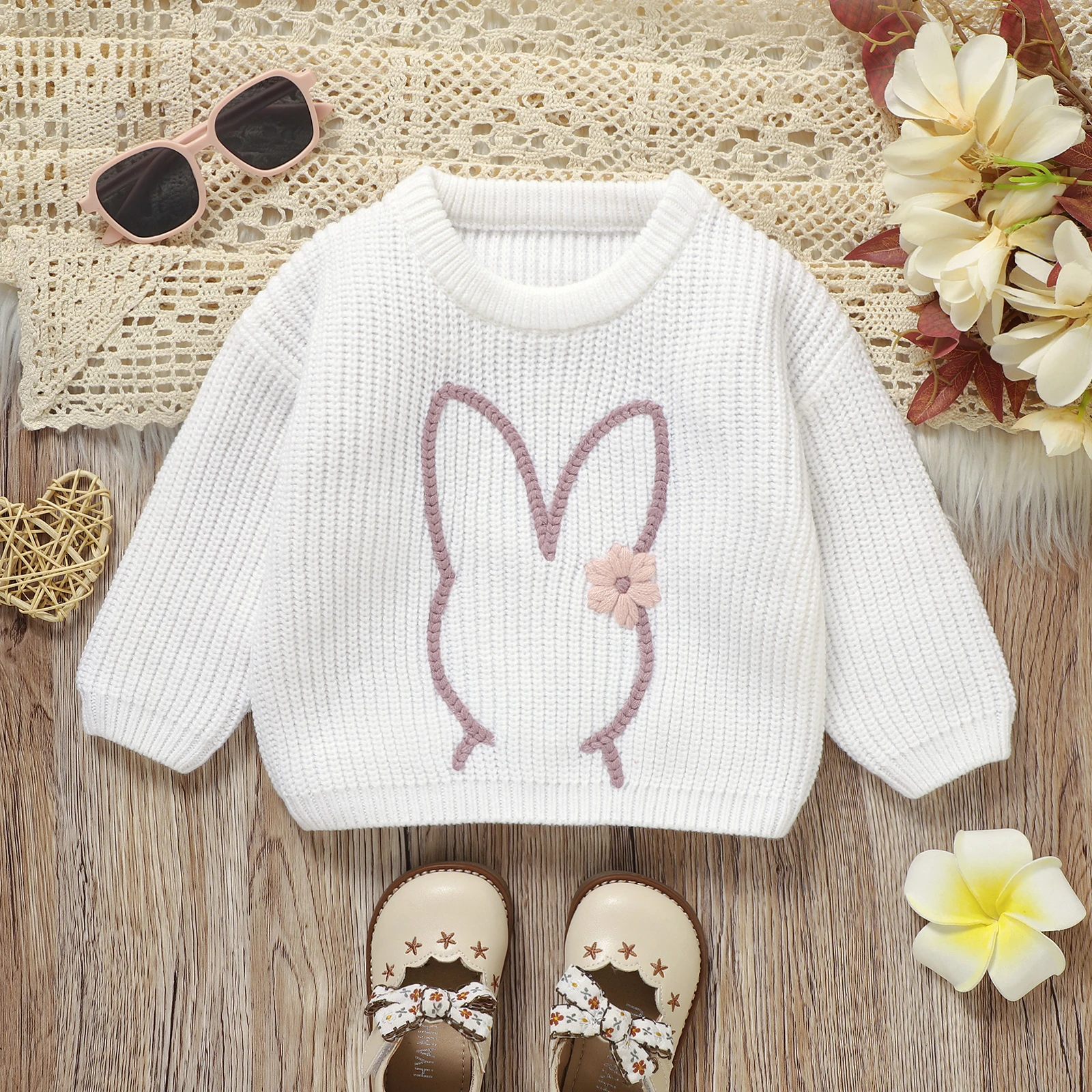 MISOWMNJOY Cute Bunny Knit Baby Girl Boy Sweater Kids Jumper Long Sleeve Easter Children Pullover Tops Toddler Clothing Knitwear