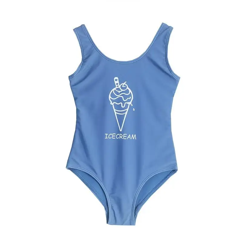 2024 Kids Latest Beach All-in-One Ice Cream Letter Print Girls Swimsuit Sunshine Baby Convenient Comfortable Swimsuit