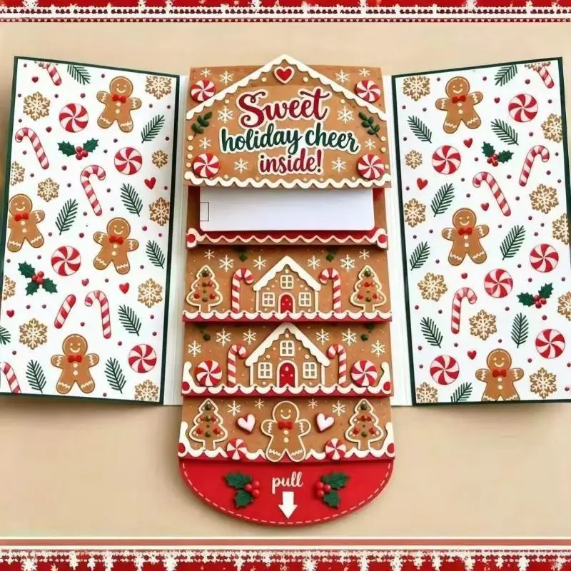 Handmade Christmas Gift Card Holder Book Waterfall DIY Surprise Cards With Envelope Pull-out Design Merry Xmas Gift Card Book