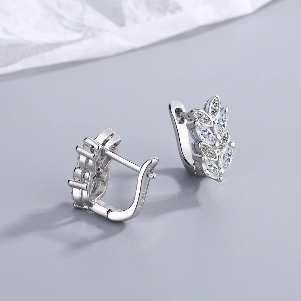 925 Sterling Silver New Woman Fashion Jewelry High Quality Crystal Zircon Simple Retro Leaf Short Earrings