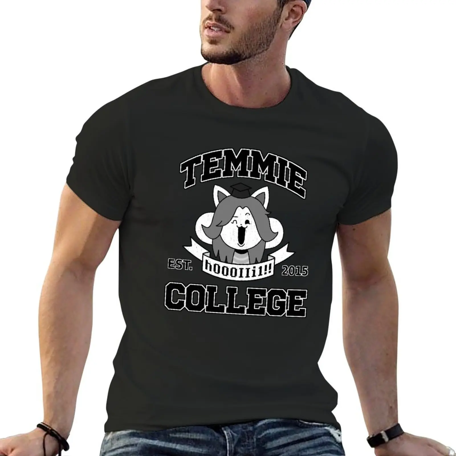 Temmie College T-Shirt plus size clothes boys animal print quick-drying oversized t shirts for men