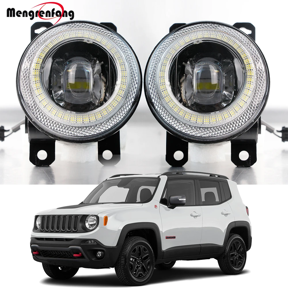 

2in1 Function Car LED Fog Light Assembly Angel Eye Daytime Running Lamp DRL For Jeep Renegade BU 2015 2016 2017 2018 2019 2020