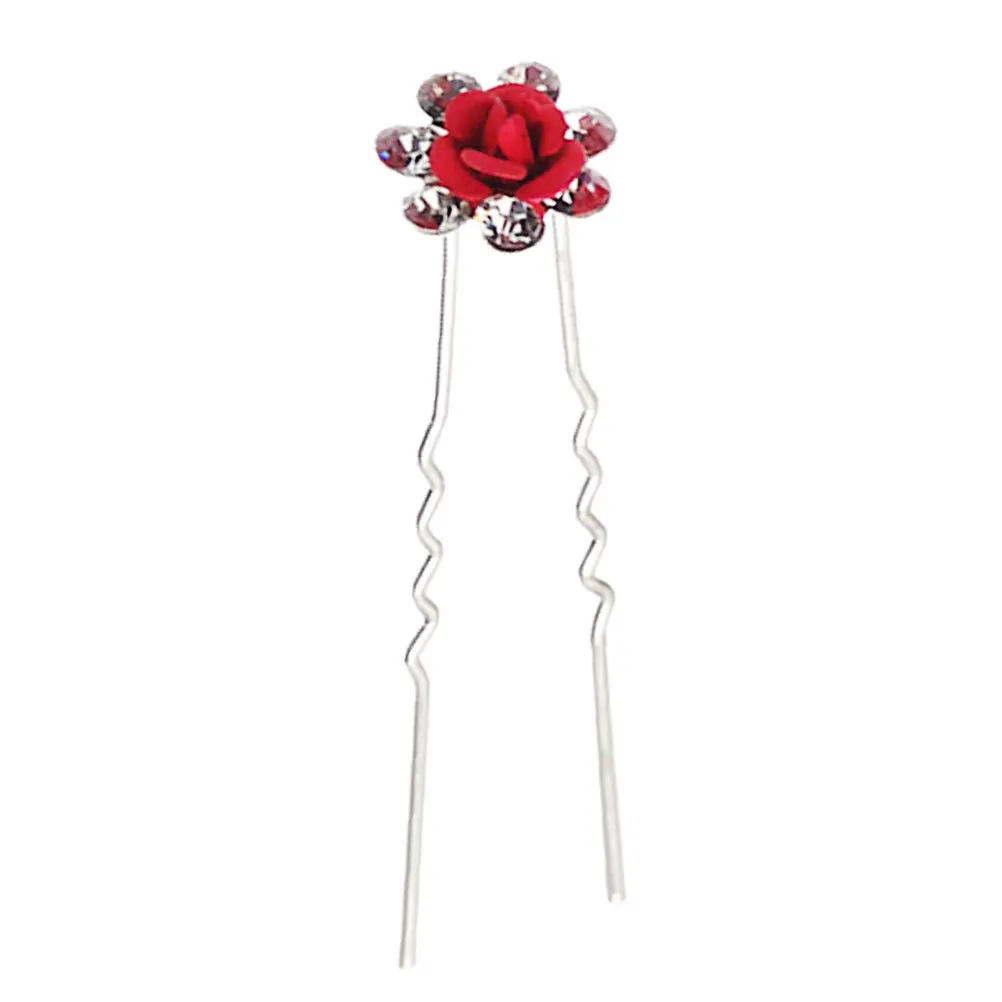 

12Pcs Flower Hairpins Rhinestone Pearl Bridal Bridesmaid Wedding Hair Clips U Shape Hair Pins Women Accessories