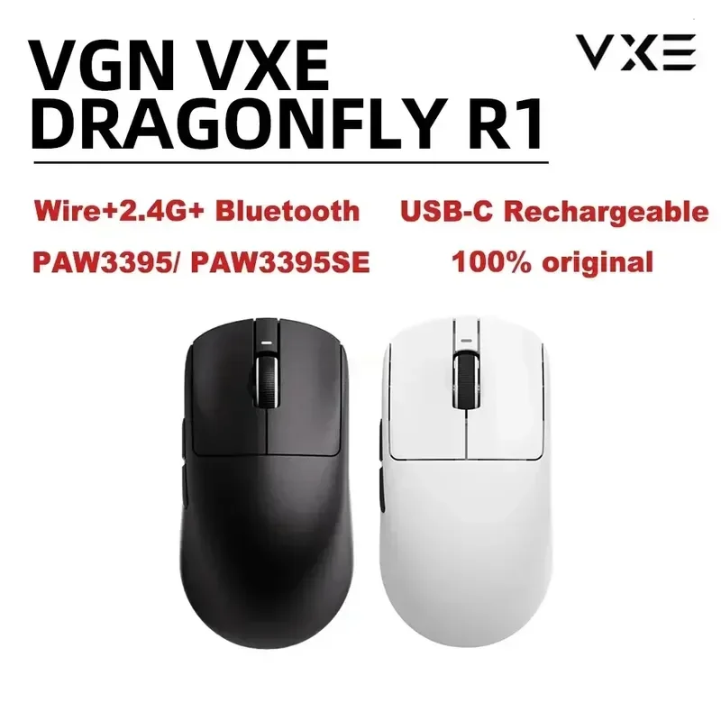 

Беспроводная мышь Vgn Vxe Dragonfly R1 Paw3395, легкая перезаряжаемая игровая мышь с макс. 48 г, 4 кГц, Type-C для ПК, Fps Gamer