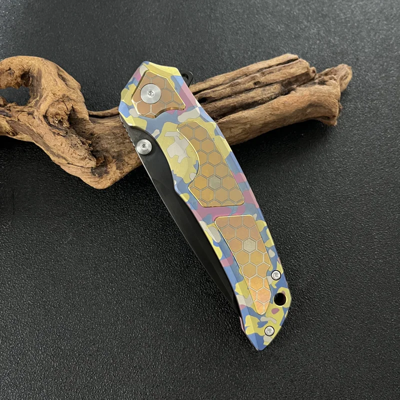 

Titanium Handle Folding Knife N690CO-PM Steel DLC Coated Fruit Knife Outdoor Gift