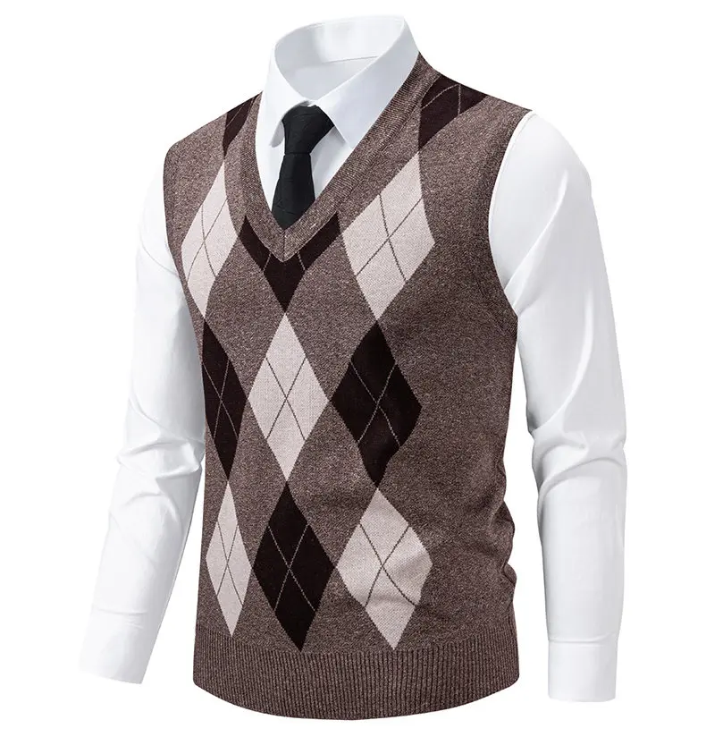 6-Farbige Herren-Strickweste, Lässiger Ärmelloser Pullover mit V-Ausschnitt, Strickstoff, Business-Casual Bürokleidung für Männer – Detail 6