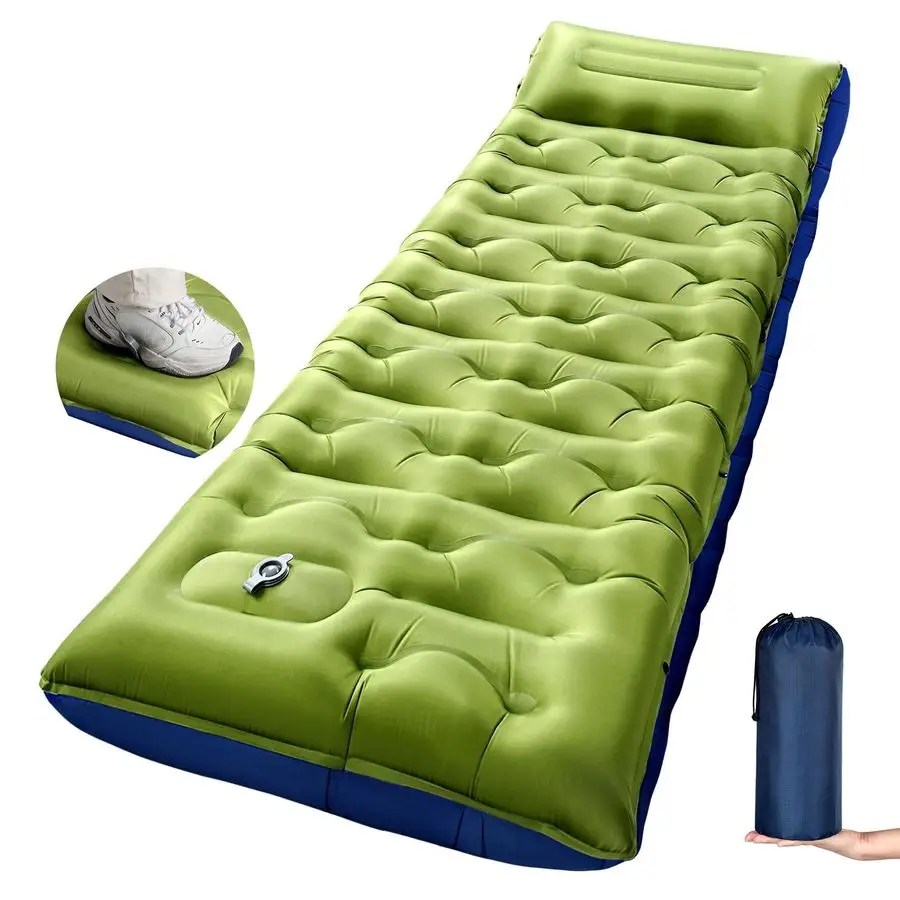 

Надувной спальный коврик для кемпинга, сверхширокий, толщиной 6 дюймов, со встроенным ножным насосом и подушкой, ультралегкий коврик для кемпинга G